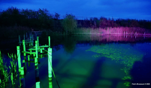 Blote voeten pad verlicht met halloween