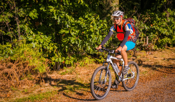 Mountainbiker in het bos